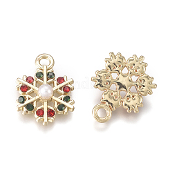 金メッキ合金チャーム  ラインストーンとアクリルの模造パール  スノーフレーク  クリスマスのために  カラフル  15x11x3.5mm  穴：1.7mm&nbsp;X-PALLOY-L228-013G