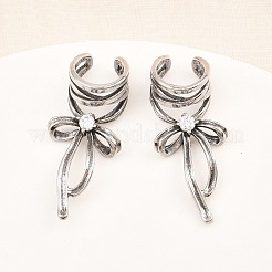 316サージカルステンレス製蝶結びカフイヤリング  クリアキュービックジルコニア  アンティークシルバー  32.5x16mm&nbsp;EJEW-C160-02AS