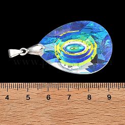 ABカラーメッキガラスチャーム  ティアドロップチャーム  銀色の真鍮製ピンチベイル付き  多面カット  透明  46x27x11mm  穴：6x4mm&nbsp;PALLOY-JF05680