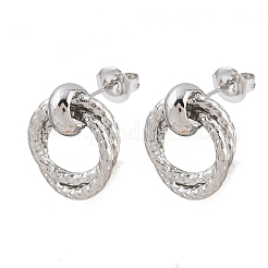 304 Stainless Steel Textured Ring Stud Earrings&nbsp;EJEW-P324-04P