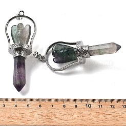 天然蛍石の尖った大きなペンダント  真鍮製の金具が付いたファセット加工の弾丸と天使のチャーム  ラックめっき  プラチナ  71~77x27~28x19~20mm  穴：6.5x4.5mm&nbsp;KK-H491-01P-05