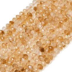 加熱された天然シトリンビーズ連売り  多面カット  ロンデル  6x4mm  穴：0.8mm  約94個/連  15.43''（39.2センチメートル）&nbsp;G-B175-A05-4x6mm