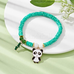 Polymer Clay Disc & Natural Malaysia Jade & TaiWan Jade Beaded Stretch Bracelet&nbsp;BJEW-JB09652-01