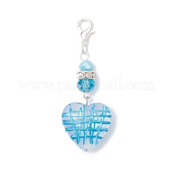6Pcs 6 Colors Transparent Glass Enamel Heart Pendant Decorations&nbsp;HJEW-TA00386