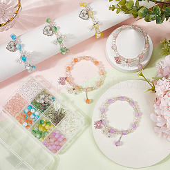 ガラスの花のブレスレットのDIYキット  ミックスカラー  7.5~17x20x2.5mm  穴：1~1.5mm&nbsp;DIY-SC0027-62