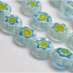 ハンドメイドミッレフィオーリガラスフラットラウンドビーズ連売り  シングルフラワーデザイン  ミックスカラー  8x4mm  穴：1mm  約48個/連  14.7インチ&nbsp;LK-P011-M