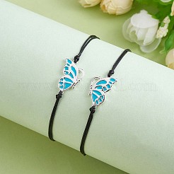 2 個真鍮エナメルバタフライリンクブレスレットセット  女性のための調節可能なBFFブレスレット.  プラチナ  シアン  4-3/4~9インチ（12~23cm）&nbsp;JB730A
