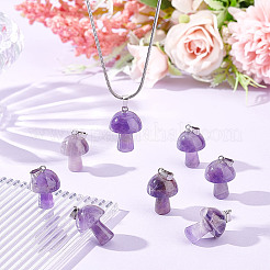 10個の天然アメジストペンダント  ステンレススチール製のベールスナップ付き  きのこ型  24~25x16mm  穴：5x3mm&nbsp;G-UN0001-18B