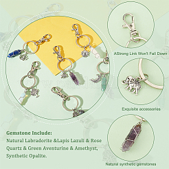 12Pcs 6 Style Natural & Synthetic Gemstone Copper Wire Wrapped Keychains&nbsp;KEYC-NB0001-31