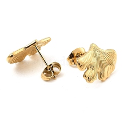 女性用304ステンレススチールスタッドピアス  イチョウ葉  18KGP本金メッキ  12x17mm&nbsp;EJEW-E291-01G