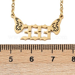201ステンレススチールの数字333と蝶の羽のペンダントネックレス  ゴールドカラー  18.70インチ（47.5cm）&nbsp;LS-NJEW-P332-01A-G
