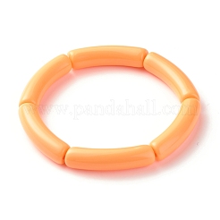 キャンディーカラー分厚いアクリルカーブチューブビーズストレッチブレスレット女性用  ミックスカラー  内径：2-1/8インチ（5.3cm）&nbsp;BJEW-JB07312