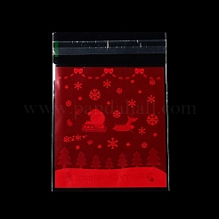 クリスマステーマのプラスチック耐熱皿バッグ  粘着式  チョコレート用  キャンディ  クッキー  正方形  レッド  130x100x0.2mm  約100個/袋&nbsp;OPP-Q004-03F