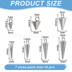 70個7スタイル304＆201ステンレススチールペンダント  スパイク/コーン チャーム  ステンレス鋼色  6.5~18x2~7mm  穴：1~2mm  10個/スタイル&nbsp;STAS-AR0002-06