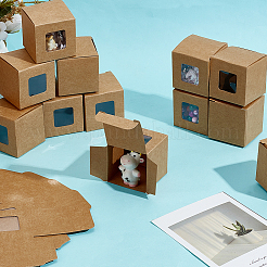 厚紙紙の梱包箱  PVCウィンドウ付き  正方形  バリーウッド  5x5x5cm&nbsp;CON-WH0123-23B