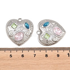 304ステンレススチールラインストーンペンダント  ハートチャーム  ステンレス鋼色  25.5x24.5x5mm  穴：2mm&nbsp;STAS-Z202-12P