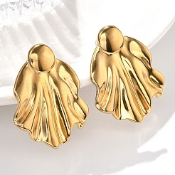女性用304ステンレススチールスタッドピアス  葉  ゴールドカラー  35x26.5mm&nbsp;EJEW-K306-25G