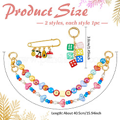 3Pcs 3 Styles Apple Heart Round Acrylic Link Bag Decorative Chains & Brooch&nbsp;HJEW-MA00037