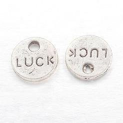 Flat Round Carved Word Luck Tibetan Style Alloy Message Charms&nbsp;TIBEP-A123975-AS-LF