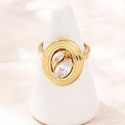 女性用304ステンレススチールカフリング  オーバル  ガラスドリル付き  ゴールドカラー  20x15.5mm  usサイズ8 1/2(18.5mm)&nbsp;RJEW-S639-05G