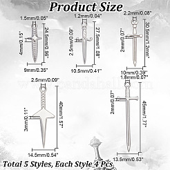 201と304ステンレススチールペンダント20スタイル5個  剣のチャーム  ステンレス鋼色  24.5~45x9~14.5x2~4mm  穴：1.5~2.5mm  4個/スタイル&nbsp;STAS-AR0001-77