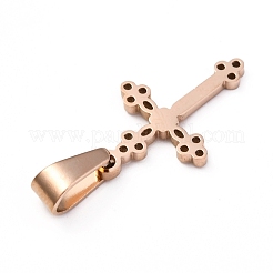 304ステンレスペンダント  クロス  ローズゴールド  20.5x13x1.2mm  穴：3.5x7mm&nbsp;STAS-Z018-06RG