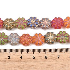 塗装ガラスビーズ連売り  ゴールドライン入り  ミックスカラー  花  10~10.5x4~4.3mm  穴：1.1mm  約35個/連  13.86''（35.2センチメートル）&nbsp;GLAA-F133-07B