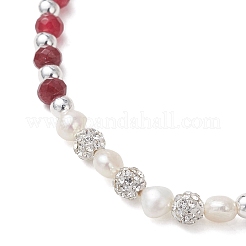 Dyed Natural Malaysia Jade Rondelle & Cultured Freshwater Pearl Beaded Stretch Bracelets&nbsp;BJEW-JB13380