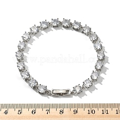 真鍮マイクロパヴェクリアキュービックジルコニアブレスレット  女性用フラットラウンドリンクブレスレット  カドミウムフリー＆鉛フリー  ラックめっき  長持ちメッキ  プラチナ  8-1/8インチ（20.5cm）&nbsp;BJEW-D333-01P