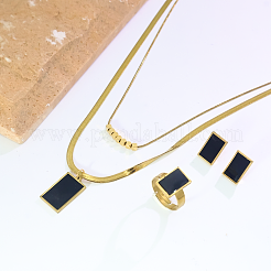 Stainless Steel Plastic Rectangle Earrings & Double-layer Necklaces & Rings Sets for Women&nbsp;UQ8925