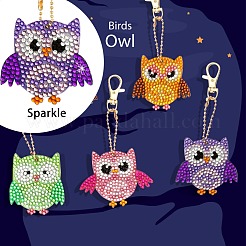 DIY 5D Owl Diamond Painting Keychain Kit&nbsp;DIY-WH0163-82A