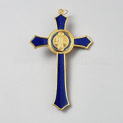 亜鉛合金エナメルペンダント  丸カン付き  クロスチャーム  ブルー  120x70x13mm  穴：8mm&nbsp;FIND-WH0139-676G-02