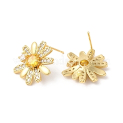 Flower Brass Micro Pave Cubic Zirconia Stud Earrings for Women&nbsp;EJEW-F316-12G