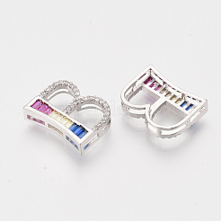 真鍮キュービックジルコニアスライドチャーム  プラチナメッキ  カラフル  文字L  文字.b  18x14.5x5mm  穴：1.5x4mmと1.5x6mm&nbsp;ZIRC-S063-01B-P