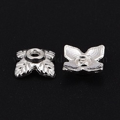 チベット風合金ビーズキャップ  花  4花びら  カドミウムフリー＆鉛フリー  銀  6x6x2mm  穴：1mm&nbsp;TIBEB-Q018-S-LF