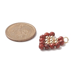 天然レッドジャスパー銅線巻きペンダント  ハートチャーム  ゴールデントーンの真鍮のビーズ  22.5x22x4.5mm  穴：3.6mm&nbsp;PALLOY-JF02037-04