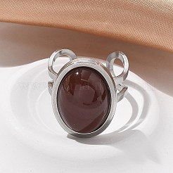 楕円形の天然カーネリアンの指輪  女性用304ステンレススチールオープンカフリング  オーバル：21.5x16.5mm  内径: 調節可能&nbsp;RJEW-M062-02P-04