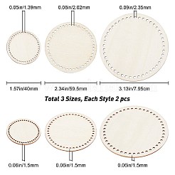 3セット3スタイルの木製バスケット底  かぎ針編みのバスケットベース  かご細工用品や家の装飾工芸品用  ラウンド  バリーウッド  4x0.15cm  穴：1.5mm&nbsp;DIY-GF0004-75