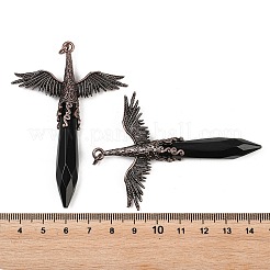 天然黒曜石のファセット加工された尖った弾丸型の大きなペンダント  合金製の天使の羽のチャーム  赤銅鉱  73~74x52~52.5x11mm  穴：4mm&nbsp;G-T145-01R-07
