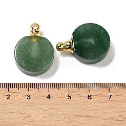 天然グリーン アベンチュリンの香水瓶ペンダント  金メッキの304ステンレススチール製のフラットラウンドいチャーム  27.5x20x7~7.5mm  穴：2mm&nbsp;G-Z039-02G-04