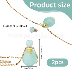Natural Fluorite Faceted Perfume Bottle Pendant 304 Stainless Steel Cable Chain Necklaces&nbsp;NJEW-WH0002-268D