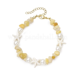Starfish Synthetic Turquoise & Natural Topaz Jade Chip Beaded Bracelets for Women&nbsp;BJEW-JB11264-05