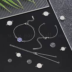 DIY ブランクドームフラットラウンドリンクブレスレット作成キット  201ステンレススチールブレスレット製造を含む  304ステンレススチールカボションコネクタセッティング  ガラスカボション  ステンレス鋼色  54個/箱&nbsp;DIY-UN0004-54