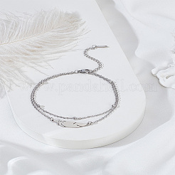 1Pc Feather Stainless Steel Link Chain Double Chain Anklets for Women&nbsp;AJEW-LP0007-82P