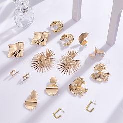 8 Pairs 8 Style Gingko Leaf & Fan & Spiral & Trapezoid Alloy Dangle Stud Earrings for Women&nbsp;EJEW-AN0001-45