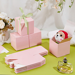 正方形のクラフト紙ネックレスイヤリング収納ギフトボックス  ギフト包装ケース  ピンク  8x8x8cm&nbsp;CON-WH0095-90A-01