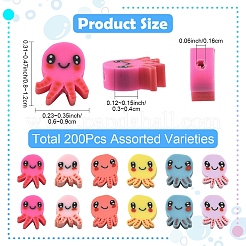 200個の手作りポリマークレイビーズ  タコ  ミックスカラー  8~12x6~9x3~4mm  穴：1.6mm&nbsp;CLAY-YW0002-63