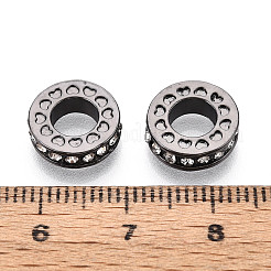 合金ヨーロピアンビーズ  大穴ビーズ  ラインストーン付き  フラットラウンド  ブラック  11x3.5mm  穴：5mm&nbsp;MPDL-S066-010C-EB
