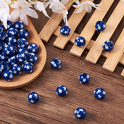 天然木製ビーズ  DIYジュエリーアクセサリー  星柄丸  ブルー  5/8インチ（16mm）  穴：4mm&nbsp;WOOD-TAC0010-04C