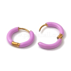 304ステンレススチール＆エナメルフープピアス（女性用）  リング  ゴールドカラー  パープル  17x3mm&nbsp;EJEW-S237-13G